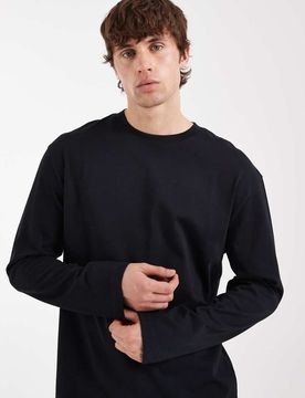 Schweres, langärmliges Relaxed-Fit-T-Shirt in Schwarz Schwarz XL
