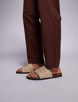 Slider-Sandalen in Steinbeige mit gewebtem Riemen-Neutral Neutral 39