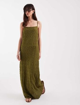 Spitzen-Trägerkleid in Khaki-Grün Grün 46