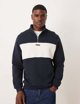 Sweatshirt im Farbblock-Design in meliertem Grau mit kurzem Reißverschluss-Marineblau Marineblau XS