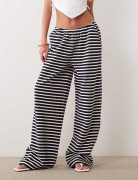 Pantalon ample d'ensemble en maille jersey à rayures - Noir et blanc-multicolore L
