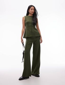 Pantalon ample et ultra-doux à surpiqûres - Vert L