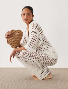 Pantalon d'ensemble ample au crochet - Crème-Blanc M