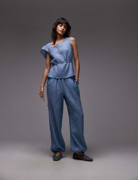 Pantalon d'ensemble coupe ballon effet froissé - Bleu-Rouge XS