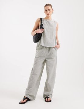 Pantalon d'ensemble rayé à enfiler - Gris et crème-Noir L