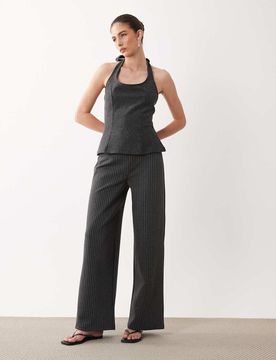 Pantalon large d'ensemble à fines rayures - Gris-multicolore XS