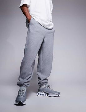 Premium - Schwere Oversize-Jogginghose in Grau meliert, 400 g/m² Grau XS
