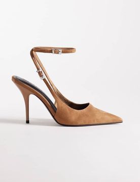 Promise - High Heels aus Wildlederimitat in Sandbeige mit hohem Stilettoabsatz und Fersenriemchen-Neutral Neutral 42