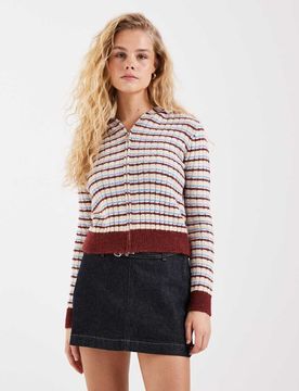Pull zippé ajusté en maille rayée - Multicolore S