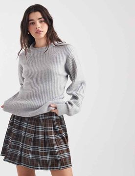 Pullover in Grau mit gepolstertem Ausschnitt und geripptem Detail Grau XS