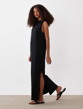 Robe t-shirt mi-longue à épaulettes - Noir 38