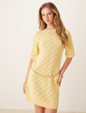 Robe t-shirt courte en maille à manches mi-longues-Blanc M
