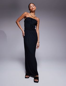 Robe bandeau longue avec volants étagés à la taille - Noir 38
