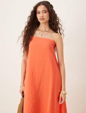 Robe bandeau longue en cupro - Rouge 32
