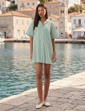 Robe chemise de bowling à rayures - Vert-Multicolore 32