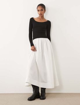 Robe longue 2-en-1 à manches longues et encolure dégagée - Noir et blanc-multicolore 42