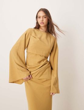 Robe longue cintrée à manches longues - Or pâle-Doré 32