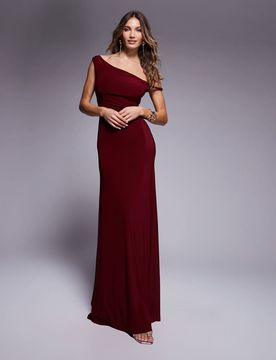 Robe longue avec épaule torsadée et détail noué au dos - Lie-de-vin-Rouge M