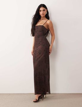 Robe mi-longue à bretelles en tulle imprimé cachemire-Multicolore L