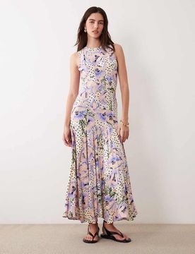 Racer-Maxikleid mit Blumenmuster und Godets-Design-Bunt Bunt 32