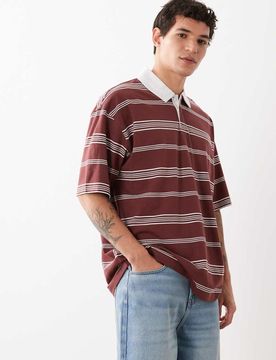 Rugby-Polohemd in Rot gestreift mit Oversize-Schnitt-Bunt Bunt XL