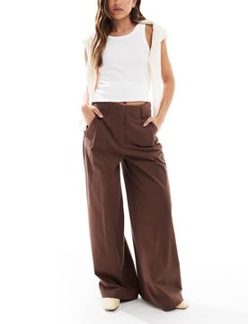 Weit geschnittene Flanellhose in Schokobraun Braun 34