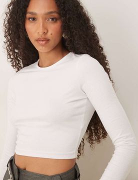 T-shirt crop top ajusté à manches longues - Blanc 38