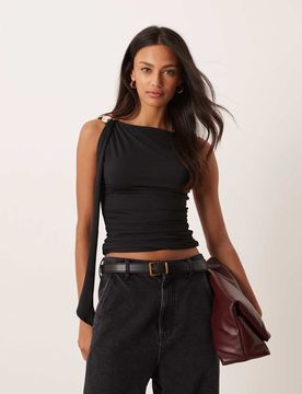 Top à détail métallique et encolure foulard - Noir M