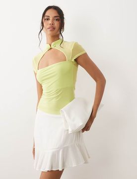Top à découpes en tissu bouclé - Vert L
