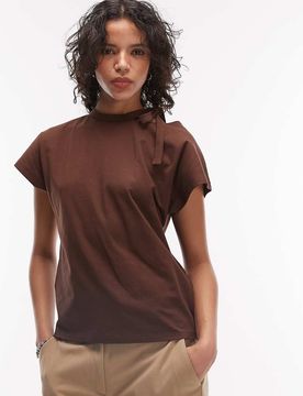 Top à mancherons et découpes style foulard - Marron-Brown M
