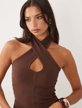 Top dos nu en coton compact à détail torsadé - Chocolat-Marron 44