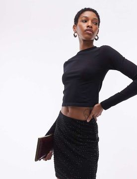 ASOS DESIGN Tall - Minirock aus Netzstoff in Schwarz mit Strass-Verzierung Schwarz 42