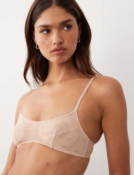 Tammy - Cropped-Oberteil aus transparentem Netzstoff in Beige mit U-Ausschnitt-Keine Farbe Keine Farbe 32