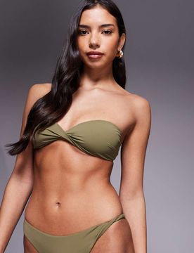 Tina Twisted - Trägerloses Bikinioberteil aus Papertouch-Material in Khaki-Grün Grün 38