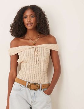 Trägerloses Oberteil in Steinbeige mit Struktur und Bindedetail-Neutral Neutral 32