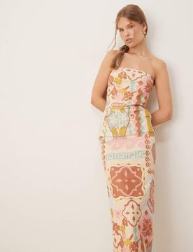 Trägerloses Midikleid mit Gobelinmuster-Bunt Bunt 32