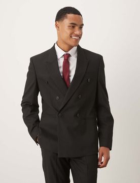 Zweireihige Slim-Fit-Anzugjacke in Schwarz Schwarz 54 Regular
