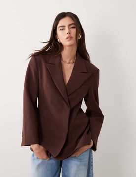 Zweireihiger Blazer in dunklem Schokobraun-Brown Brown 36