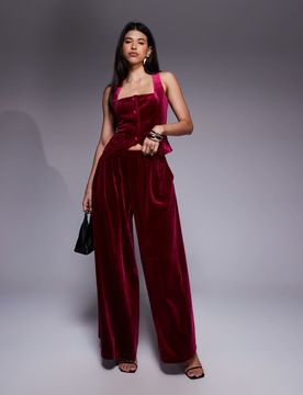 Plissierte Hose aus Samt in Rosa, Kombiteil Rosa 34