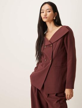 Blazer in Portweinrot mit offenem Kragen, Kombiteil Rot 36