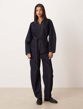 Eveline - Jean d'ensemble ample à taille haute - Bleu indigo brut-Bleu marine W27 L32