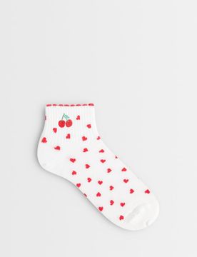 Socquettes à imprimé cerises - Ivoire-Blanc One Size