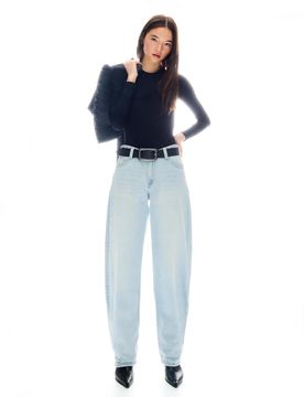 Weite Barrel-Leg-Jeans in Blau mit niedrigem Bund Blau 38