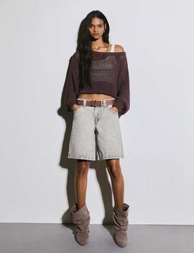 Weite Jeansshorts in Hellgrau Grau 38