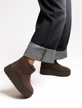 Bottines à plateforme avec doublure en fausse fourrure - Marron-Brown 38