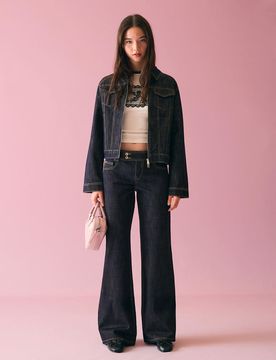 Gemusterte, weite Jeans in Blau-Marineblau Marineblau 32