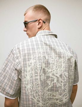 Kurzärmliges, kariertes Hemd in Beige-Neutral Neutral S