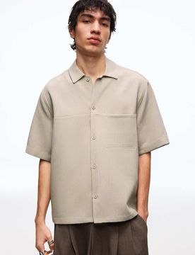Kurzärmliges, kastiges Hemd in Sand mit smartem Schnitt-Neutral Neutral XL