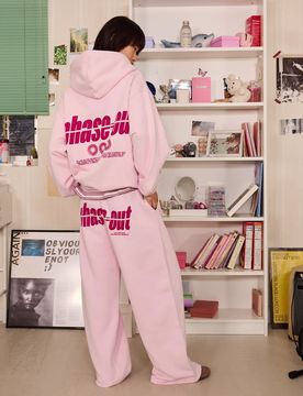 Pantalon large imprimé en tissu duveteux - Rose L