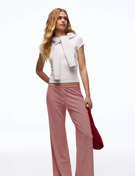 Petite - Gerade geschnittene, gemusterte Hose in Rot Rot XS
